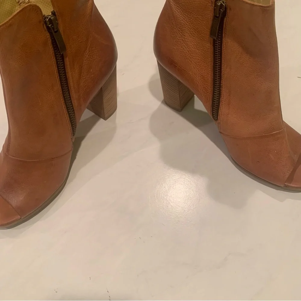 Paul Green Bellini Brown Leather Peep Toe Boot Block Heel Zipper - Picture 4 of 8